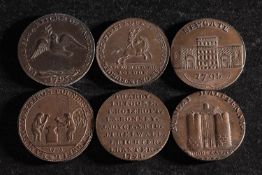 Six high grade 18th Century halfpenny tokens.