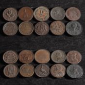 Ten farthing tokens.
