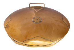 A brass milk churn cover for 'Dairy Outfit Co, King's Cross, London',