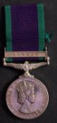 An Elizabeth II General Service Medal with Borneo clasp to '23874220 Dvr W D Lewis RASC'