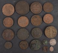 A 1792 Barbados penny, 1788 Barbados penny, 1851 cent with other copper incl.