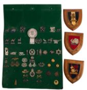 A collection of Commonwealth regimental cap badges, including Sudan Defence Force, Cyprus Regiment,