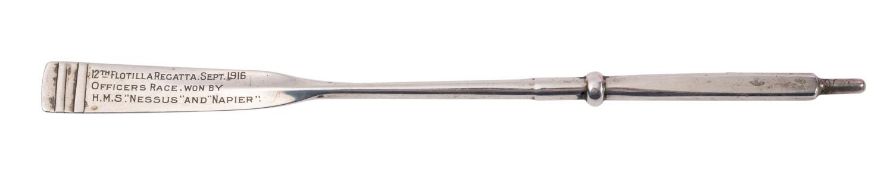 A George V silver rowing trophy in the form of an oar, maker Goldsmiths & Silversmith Company,