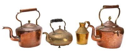 Two Victorian copper and brass kettles,