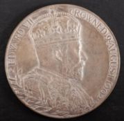 A 54mm Edward VII silver coronation medallion (boxed).