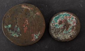 Two late Ptolemaic copper coins, eagle reverse, 47mm x 33m.