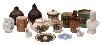 A mixed group of ceramics, including two large Bellarmine fragments,