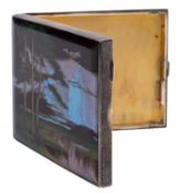 A George V silver and reverse glass decorated cigarette case, maker Thomas Lister Myott, Birmingham,