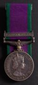 An Elizabeth II General Service Medal with Northern Ireland clasp to 'Lt. P M. Eveleigh 17/21 L'.