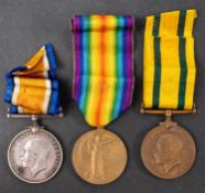 A WWI Trio to '1632 Pte P Morris Devon R', War Medal, Victory Medal and Territorial Force Medal.
