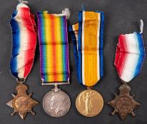A WWI pair to '15550 Pte G L Hobbs Some LI' and a 1914 Star to 'L-5865 Pte V Barry 1/ W Kent R'
