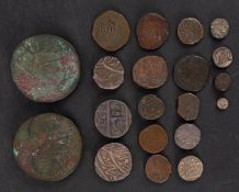 Two 38mm late Ptolemaic coins with a group of Indian coins.