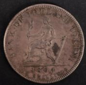 A higher grade Irish 1804 Bank of Ireland six shillings.