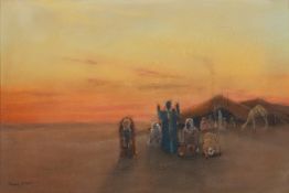 Frank Dean (British,1865 -1947) The hour of prayer, Pastel, 30 x 44.5cm. signed lower left.