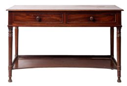 A George IV mahogany side table, circa 1825; with twin frieze drawers,