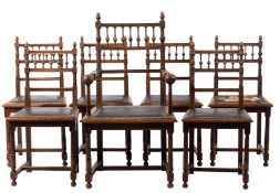 A set of seven Victorian oak dining chairs in Aesthetic Movement taste,