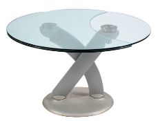 An Italian 'Hula-Op' glass and metal extending dining table, by Naos of Cavriglia,