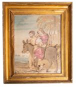 A embroidered silkwork depicting the Flight into Egypt,