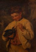 John Emms (British, 1843-1912) Boy with a blackbird Oil on canvas. 35 x 24.