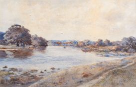 Albert Polltt (British, 1856-1926) A river view Watercolour 28.5 x 44.