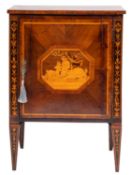 An Italian walnut, tulipwood and marquetry comodino, in the manner of Giuseppe Maggiolini,