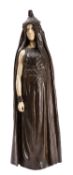 A patinated bronze and ivory mounted model of a maiden,