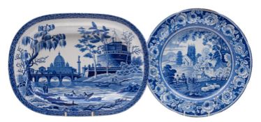 Two blue and white transfer decorated plates,