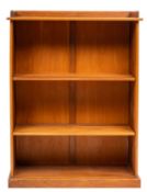 A contemporary oak open bookcase; with a three quarter gallery and adjustable shelves,