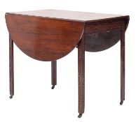A 19th-century mahogany Pembroke table; the hinged top with D-shaped leaves,