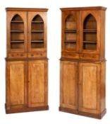 A pair of Victorian maple upright display cabinets,