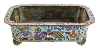 A Chinese cloisonne jardiniere of shaped rectangular form with ruyi feet,