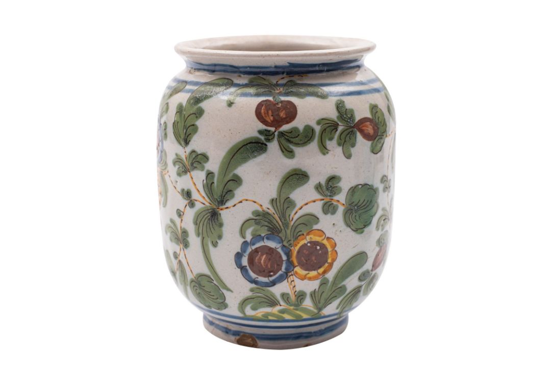 A Castelli maiolica albarello painted with scrolling flowers and foliage, the base inscribed 'No22', - Image 1 of 2