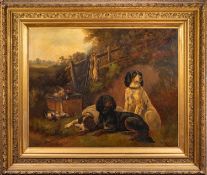John Gifford (British, d.1900) Hounds guarding the bag Oil on canvas 99 x 124.