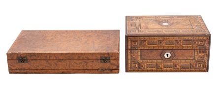 A Victorian walnut and parquetry box,