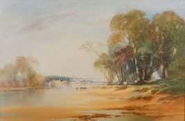 John Shapland (British, 1865-1929) Estuary View with cattle and figures Watercolour 50 x 75.