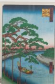 A set of five coloured prints of Japanese woodblocks from 'One Hundred Famous Views of Edo' after
