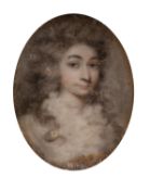 WITHDRAWN British School, circa 1790 Portrait of Mrs Johnstone, head and shoulders, in white dress,
