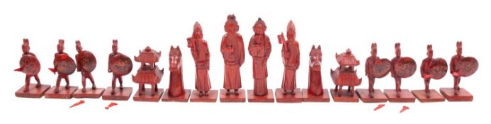 A Chinese fruitwood chess set - 19th century