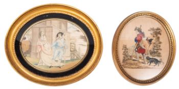 A George III silkwork picture of a courting couple,