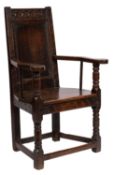 A 17th Century oak Wainscot chair,