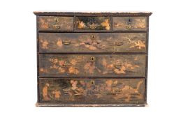 An 18th-century black lacquer and chinoiserie rectangular chest of drawers;