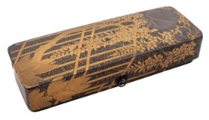 A Japanese parcel gilt black lacquer box; of rectangular form, decorated overall 4.