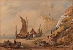 Charles Wilmot (19th Century) Sailing Boats on a Beach Watercolour 33 x 24 cm Signed lower right
