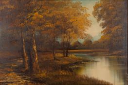 J.T. Howarth (British, 19th Century) Landscape of Lake in a Wood Oil on Canvas 91 x 59.