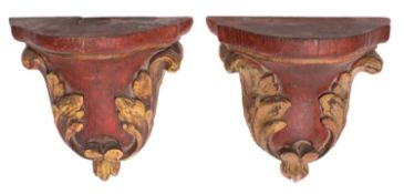 A pair of French carved and painted wood wall brackets, in Louis XV taste,