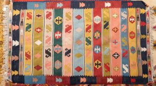 A Kelim, with multiple horizontal bands with hexagonal,