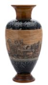 A Doulton Lambeth stoneware vase by Hannah Barlow the frieze sgraffito decorated with children