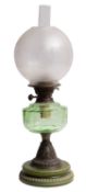 A Victorian ceramic, glass and metal mounted table oil lamp,