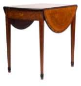 A 19th-century satinwood inlaid and marquetry oval Pembroke table;