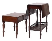 An Edwardian mahogany drop flap occasional table; with a rectangular hinged top,